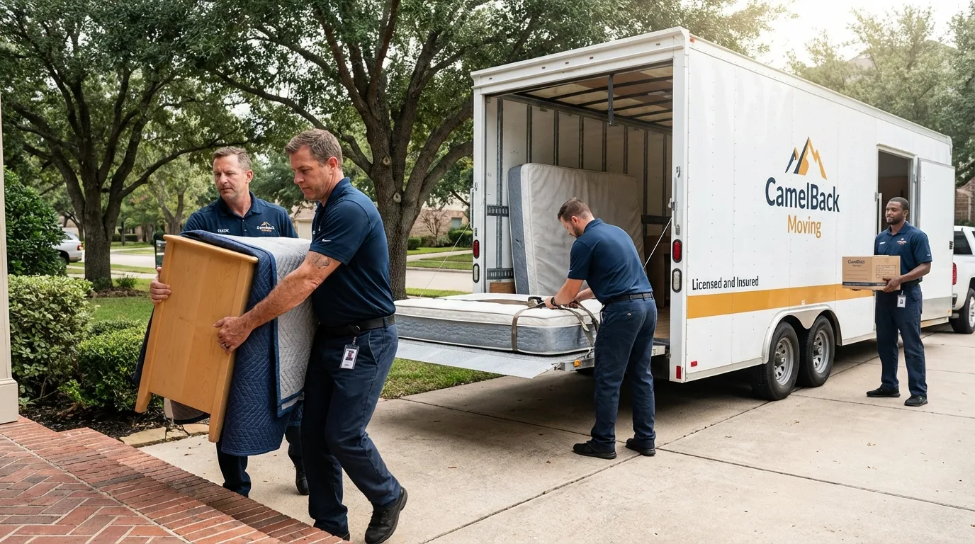 Crew loading residential truck for cross-state move from North Bennington, VT