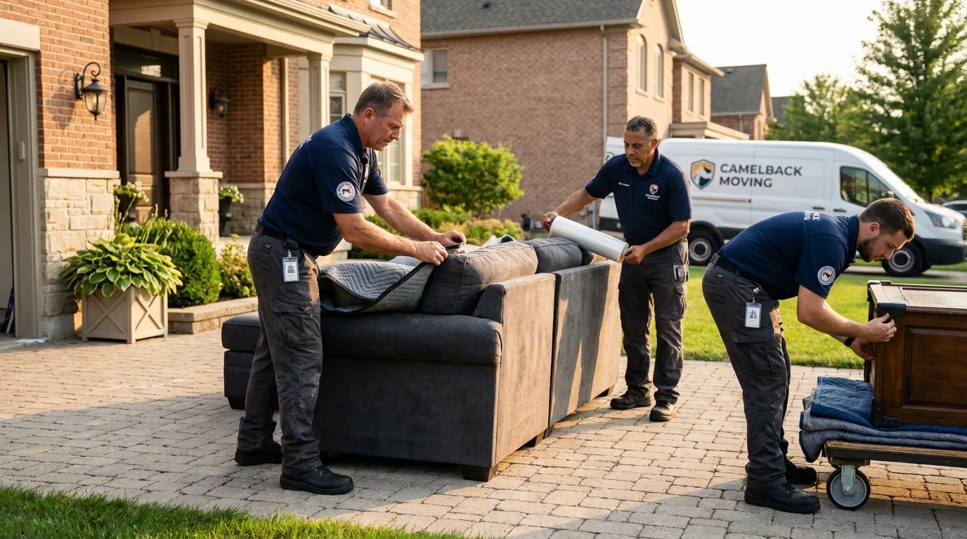 Large estate moving crew wrapping furniture in North Bennington, VT
